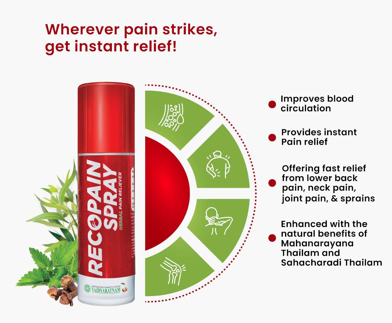 Muscle pain spray from Vaidyaratnam designed to alleviate soreness